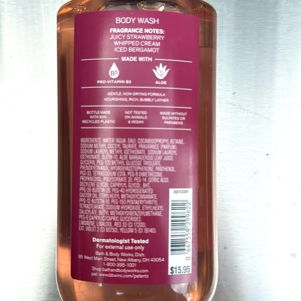 Bath & Body Works Strawberry Snowflakes Body Wash 10 FLOZ & Body Cream 2.5 OZ